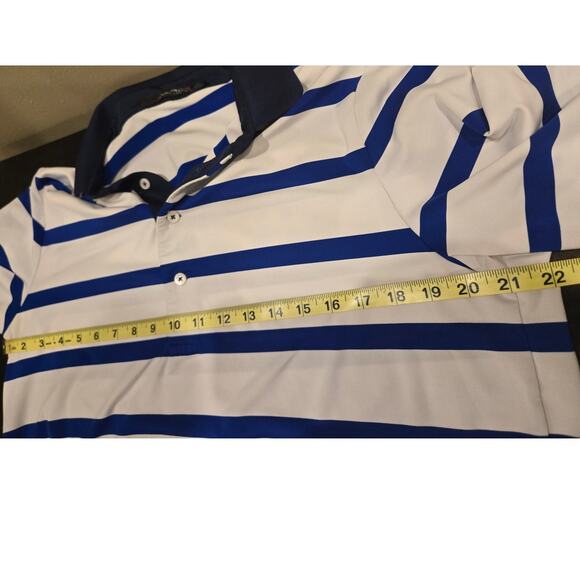 RLX Ralph Lauren Blue White Stripe Polo Shirt Medium Poly - Picture 7 of 8
